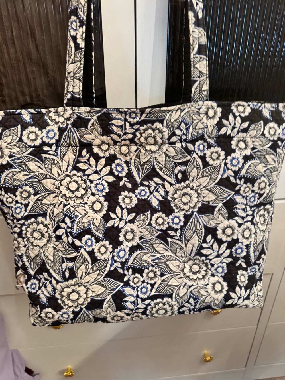 Vera Bradley Quilted Floral Tote Bag in Black and White